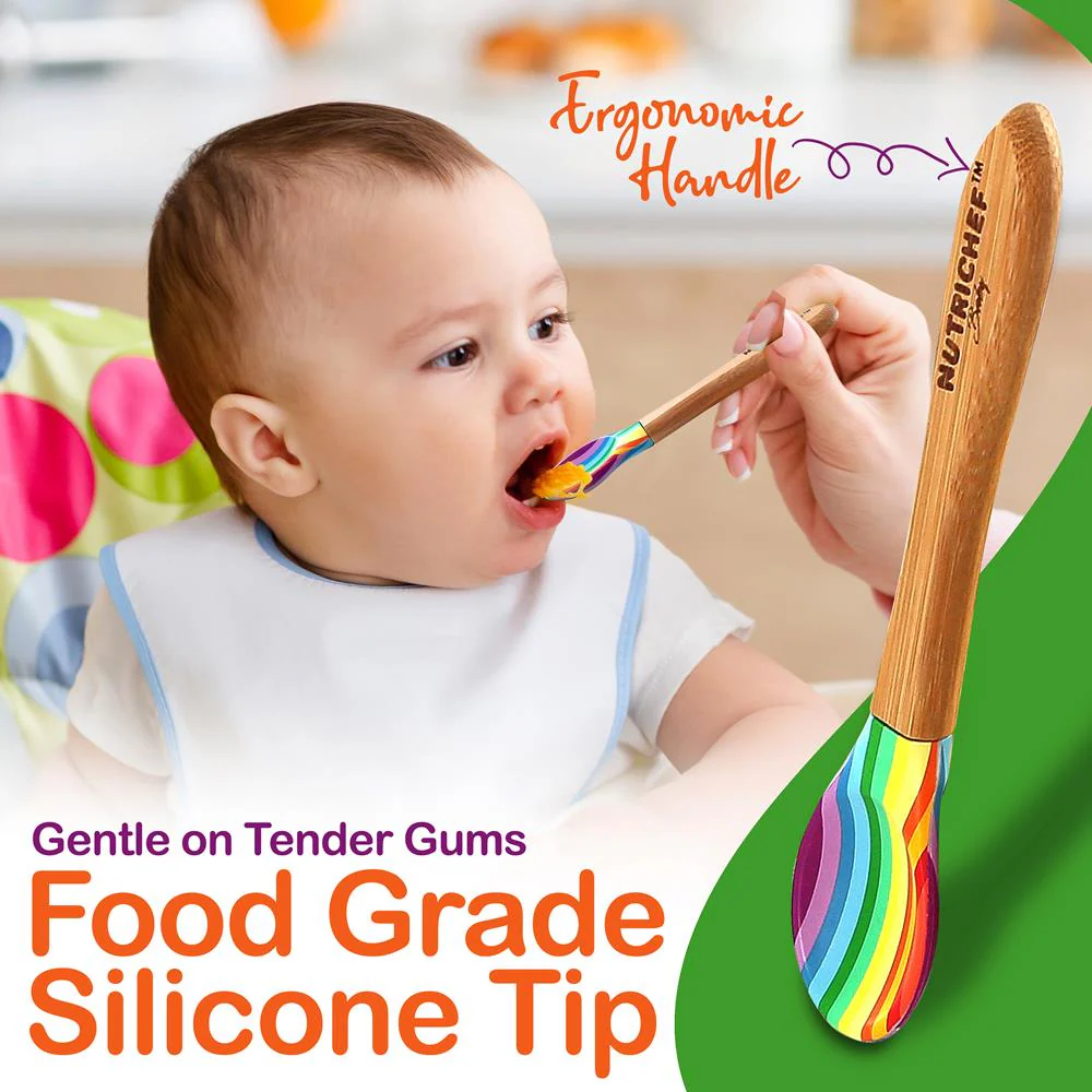 Rainbow Bamboo Bowl With Silicone Suction And Spoon For Baby And Toddlers - Image 4
