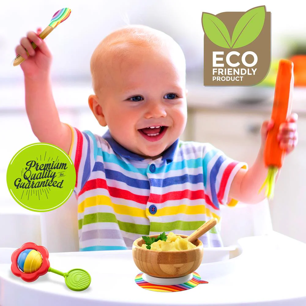 Rainbow Bamboo Bowl With Silicone Suction And Spoon For Baby And Toddlers - Image 6