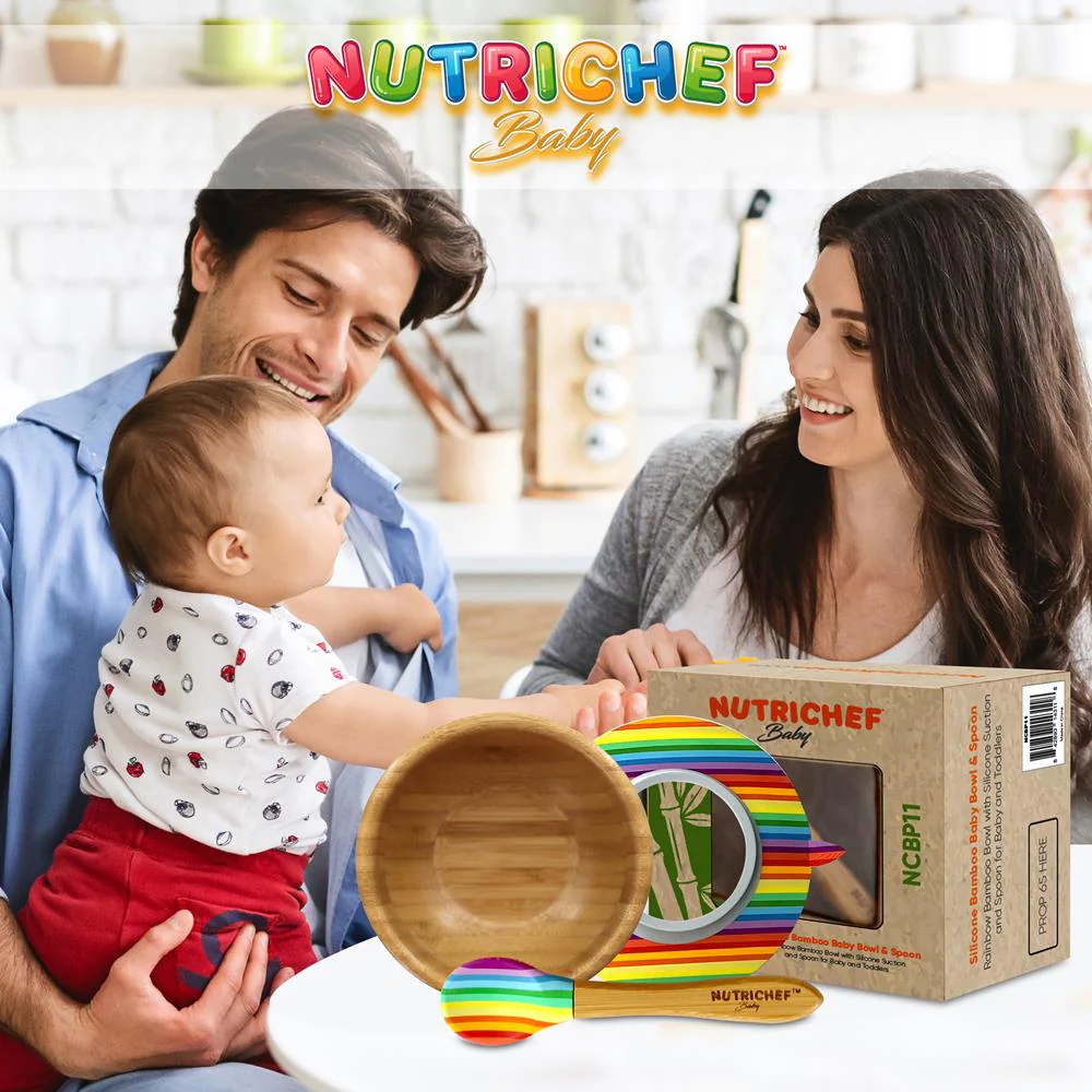 Rainbow Bamboo Bowl With Silicone Suction And Spoon For Baby And Toddlers - Image 7