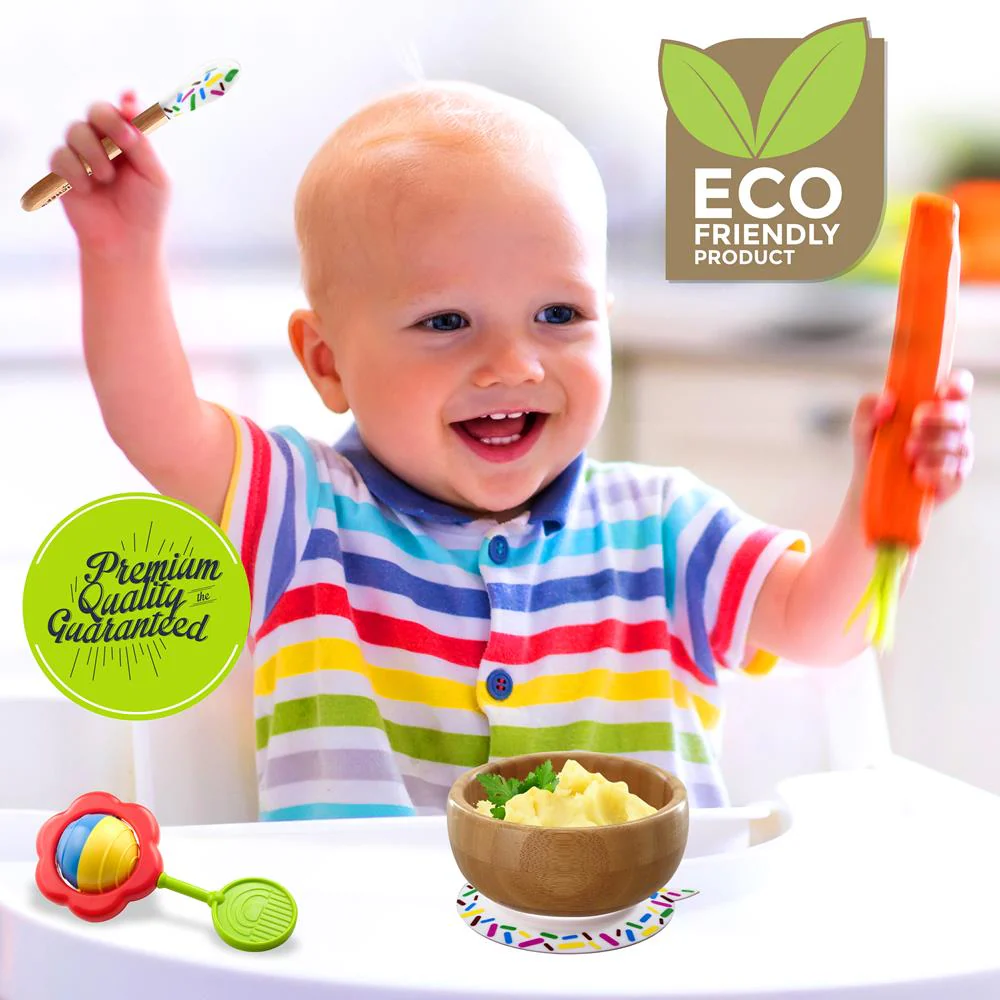 Sparkle Bamboo Bowl With Silicone Suction And Spoon For Baby And Toddlers - Image 6