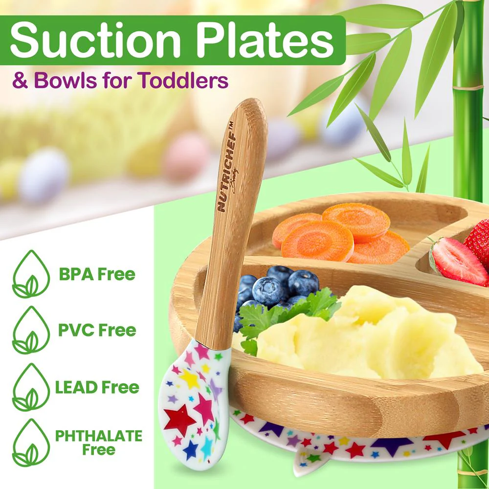 Stars Three Compartment Round Plate With Silicone Suction And Spoon For Baby And Toddlers - Image 3