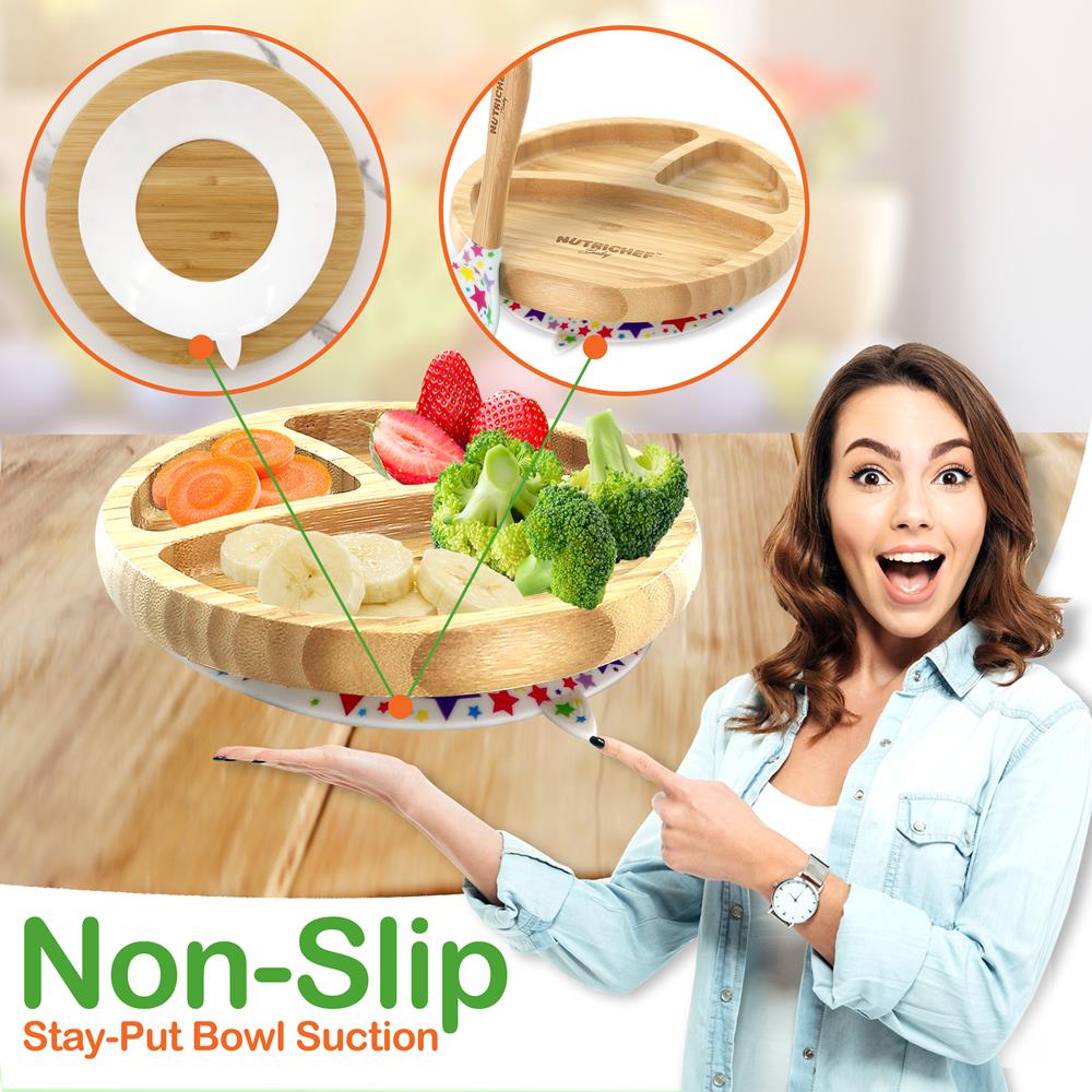Stars Three Compartment Round Plate With Silicone Suction And Spoon For Baby And Toddlers - Image 5