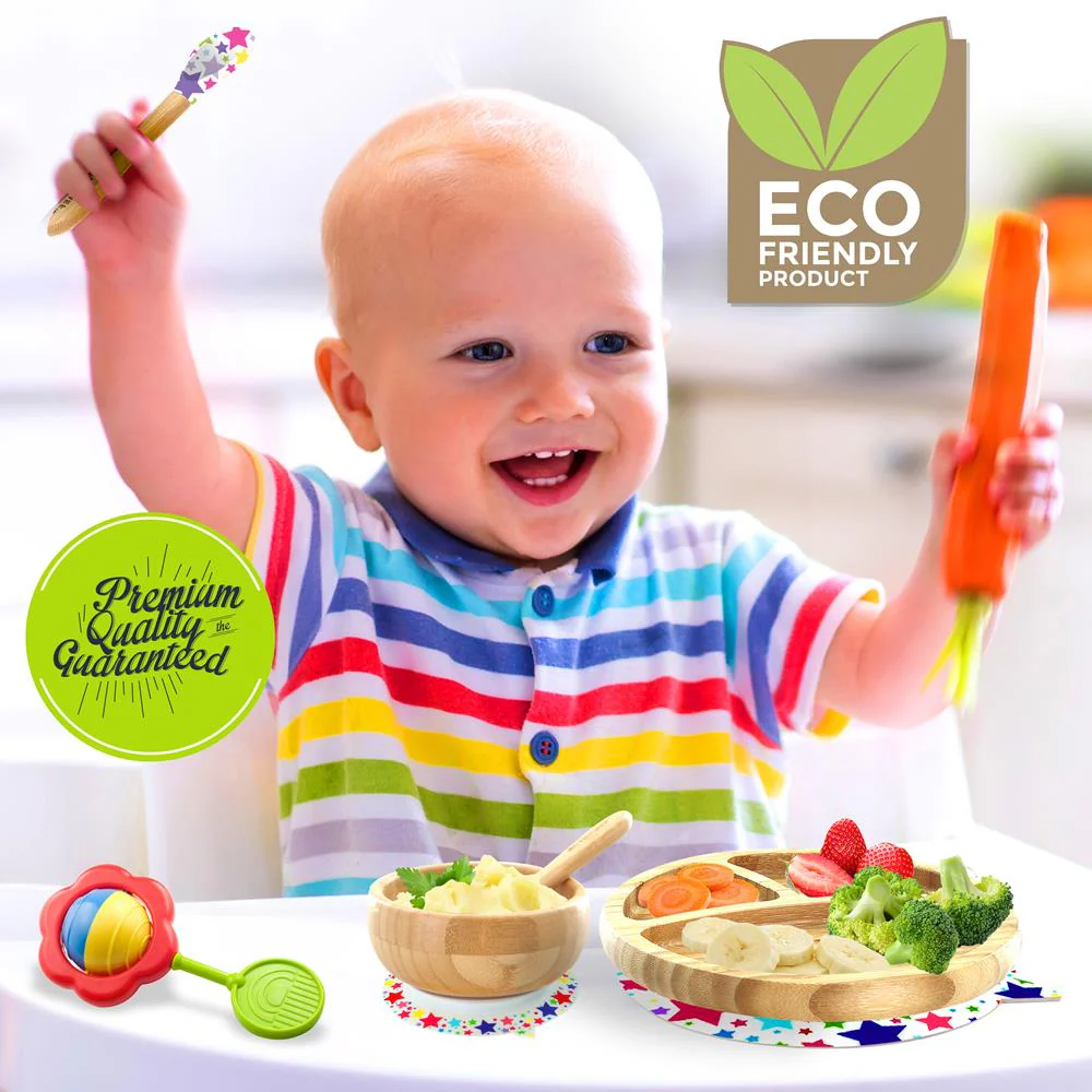 Stars Three Compartment Round Plate With Silicone Suction And Spoon For Baby And Toddlers - Image 6