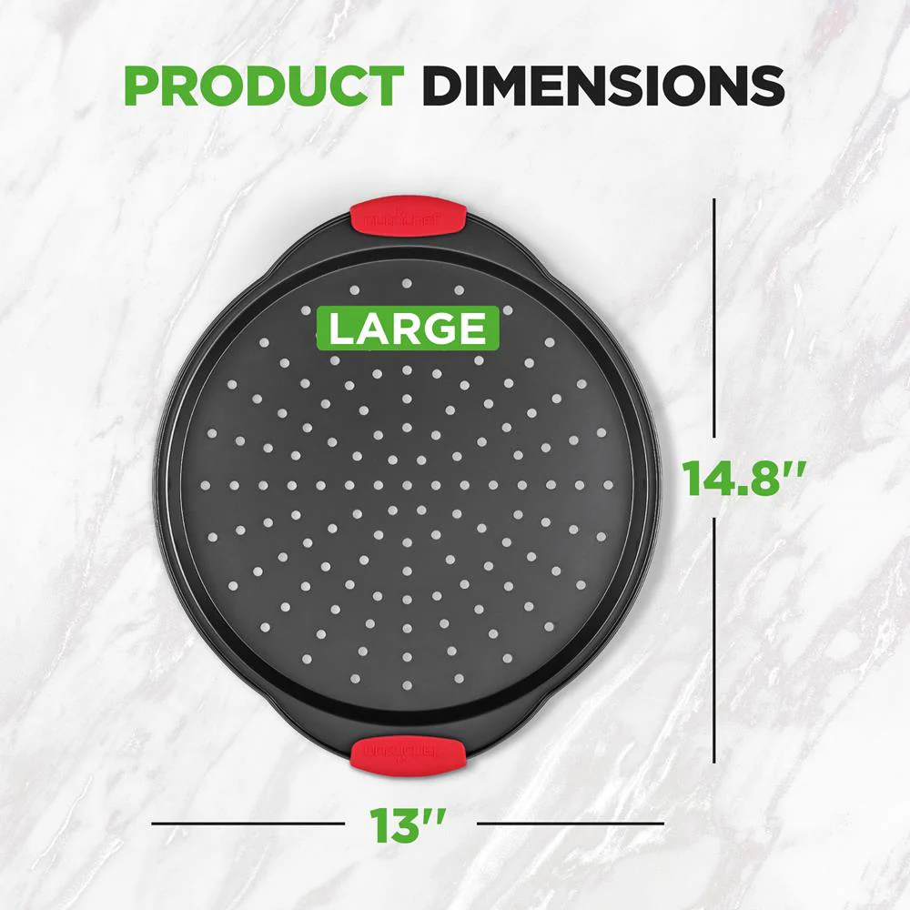 13" Nonstick Pizza Tray - Even Baking, Perforated Carbon Steel, Gray - Image 3