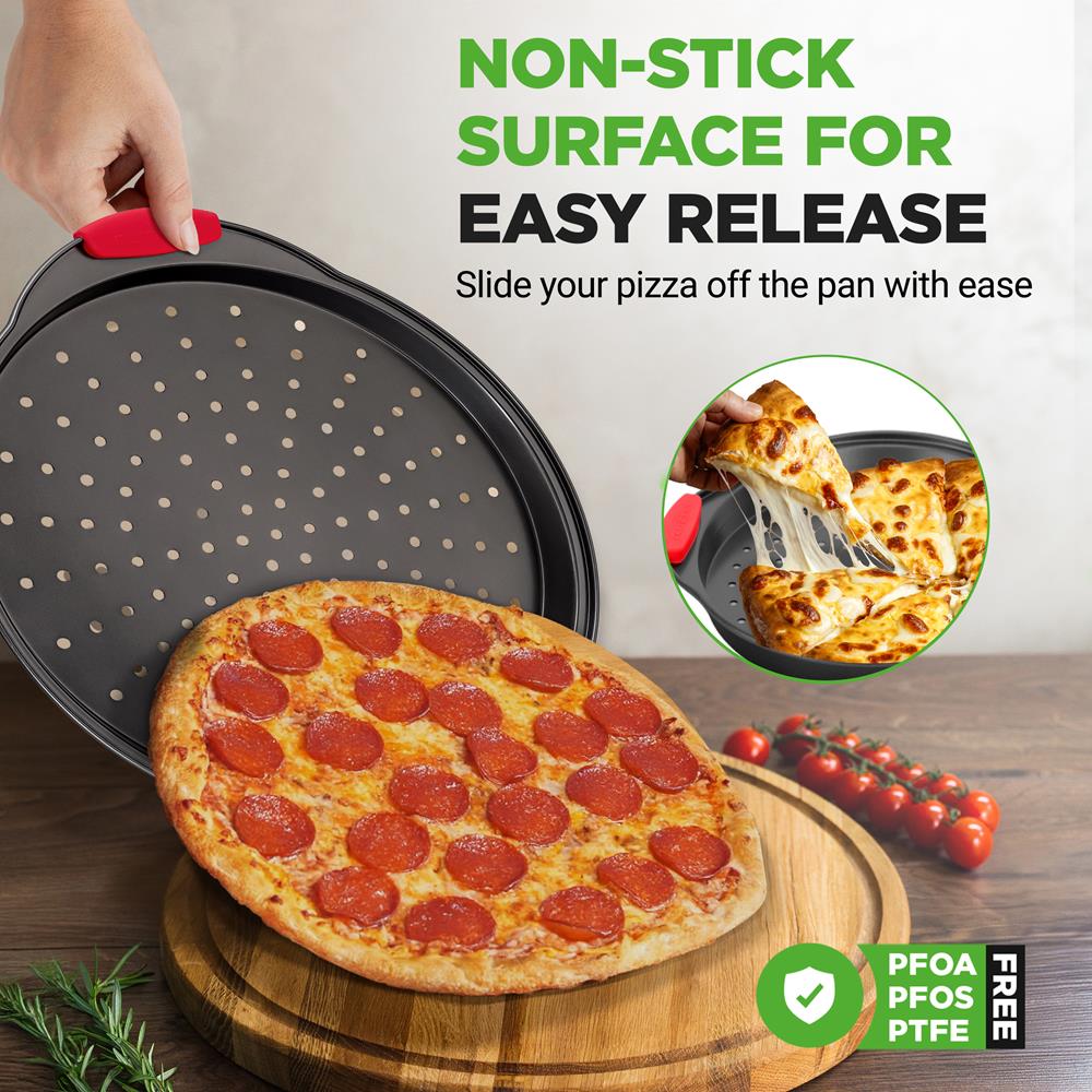 13" Nonstick Pizza Tray - Even Baking, Perforated Carbon Steel, Gray - Image 4