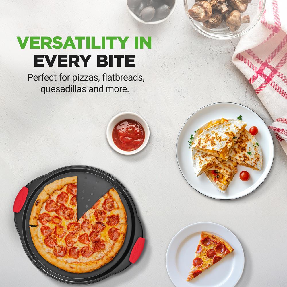 13" Nonstick Pizza Tray - Even Baking, Perforated Carbon Steel, Gray - Image 8