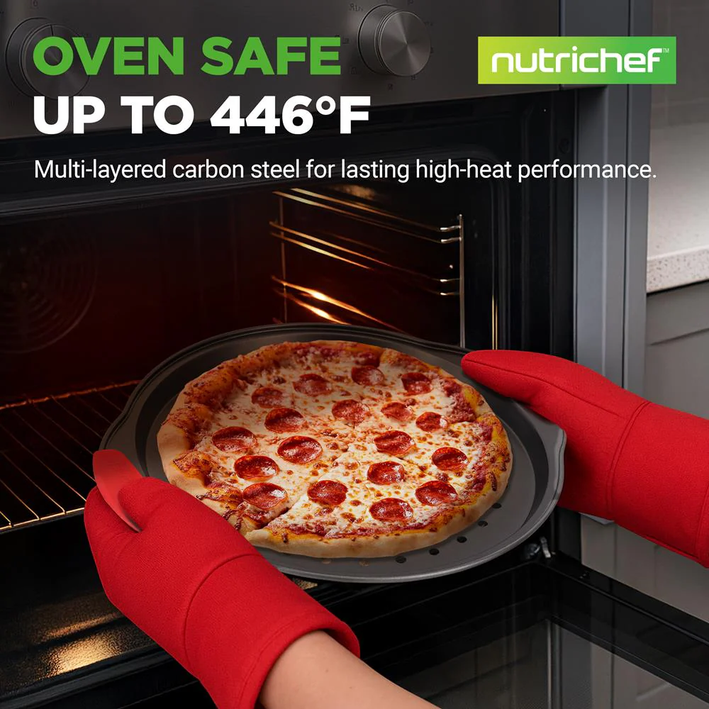 2-Piece Nonstick Pizza Tray Set, Easy Release, Carbon Steel, Gray - Image 6