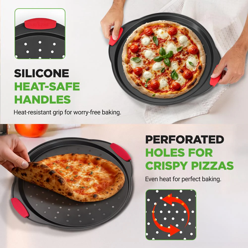 2-Piece Nonstick Pizza Tray Set, Easy Release, Carbon Steel, Gray - Image 7