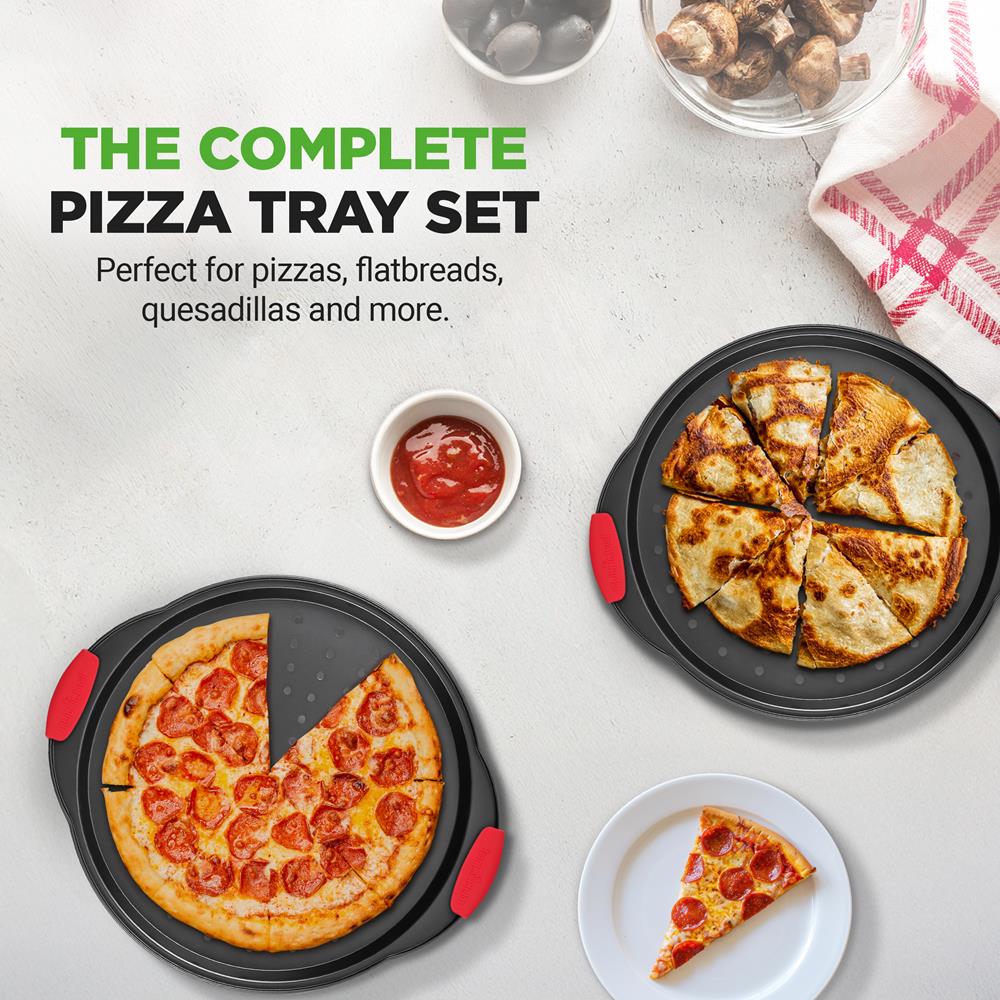 2-Piece Nonstick Pizza Tray Set, Easy Release, Carbon Steel, Gray - Image 8