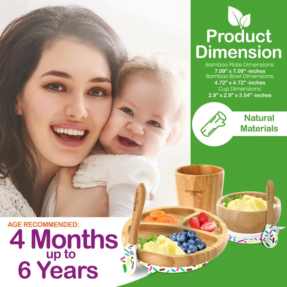 Sparkle Bamboo Dinnerware Set With Silicone Suction For Kids - Image 2