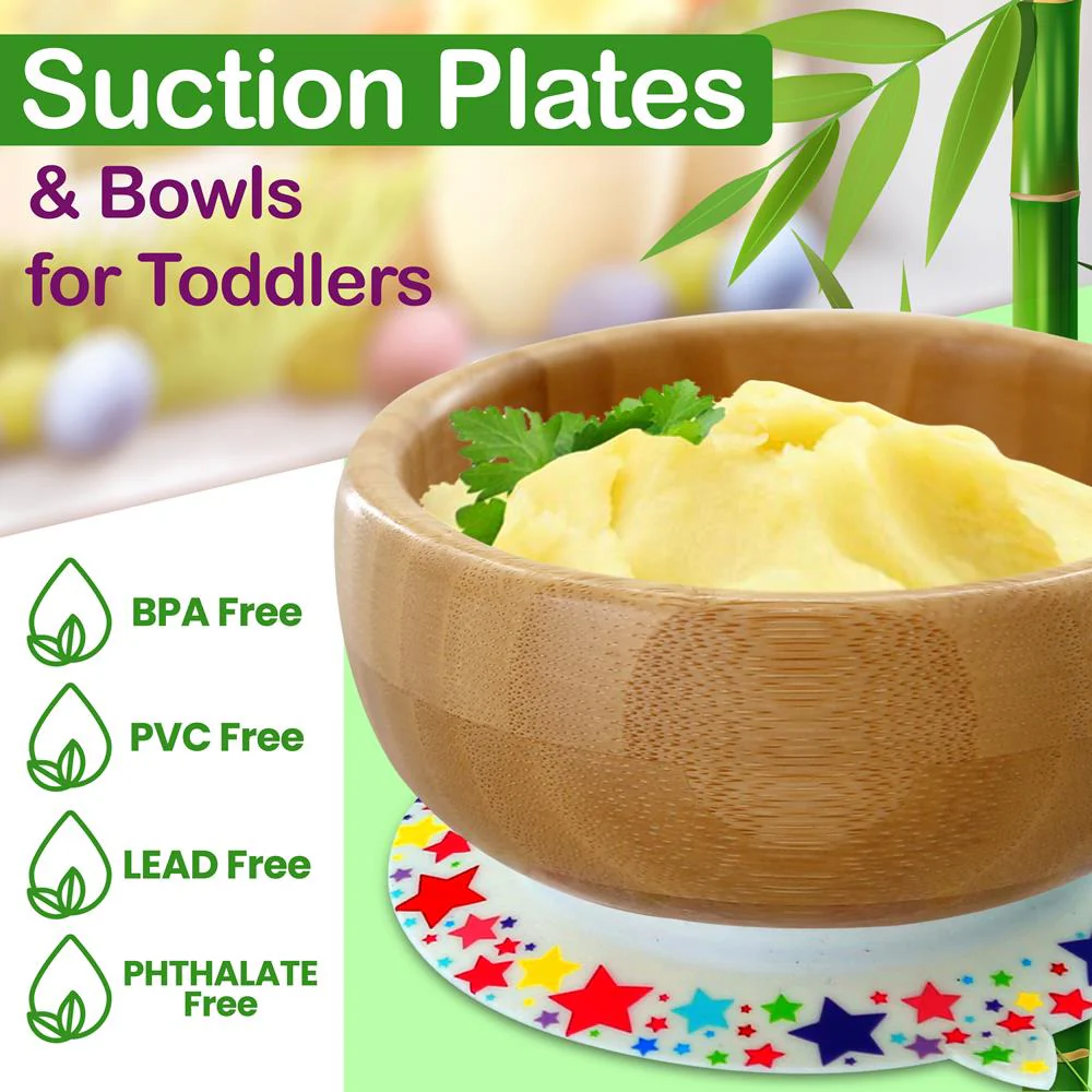 Stars Bamboo Dinnerware Set With Silicone Suction For Kids - Image 3