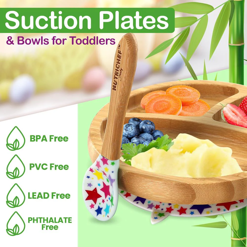 Stars Bamboo Dinnerware Set With Silicone Suction And Bibs For Kids - Image 3