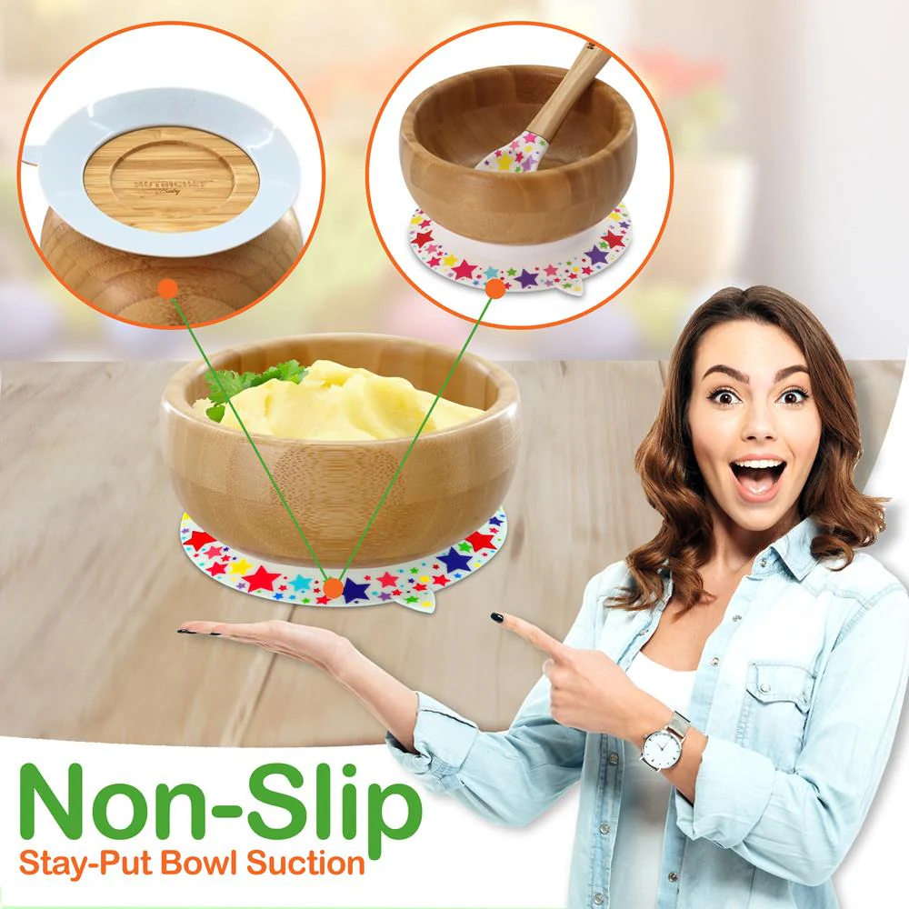 Stars Bamboo Dinnerware Set With Silicone Suction And Bibs For Kids - Image 5