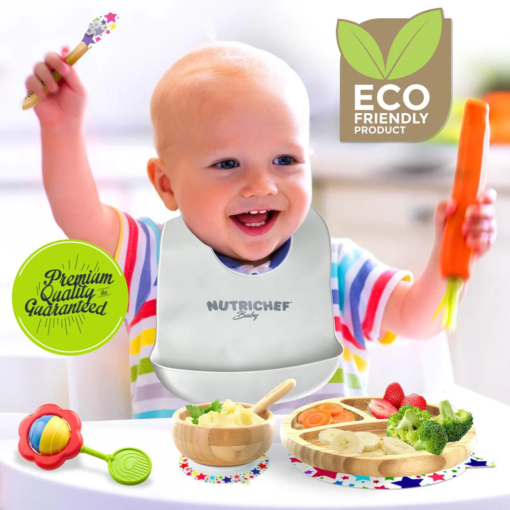 Stars Bamboo Dinnerware Set With Silicone Suction And Bibs For Kids - Image 6