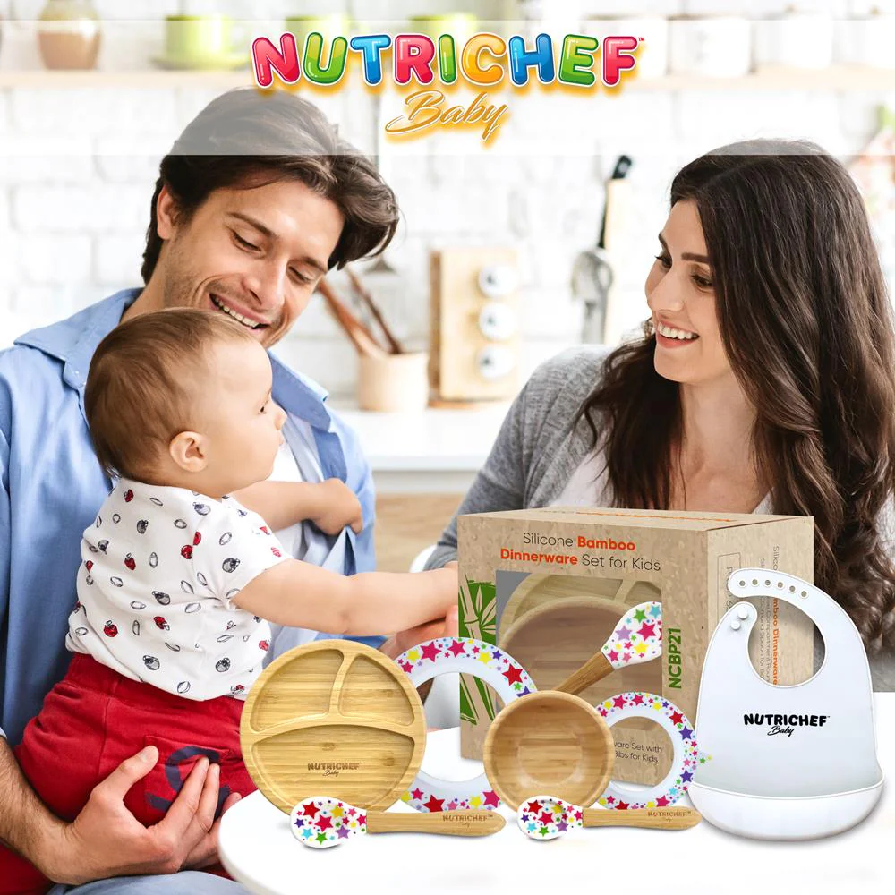 Stars Bamboo Dinnerware Set With Silicone Suction And Bibs For Kids - Image 7