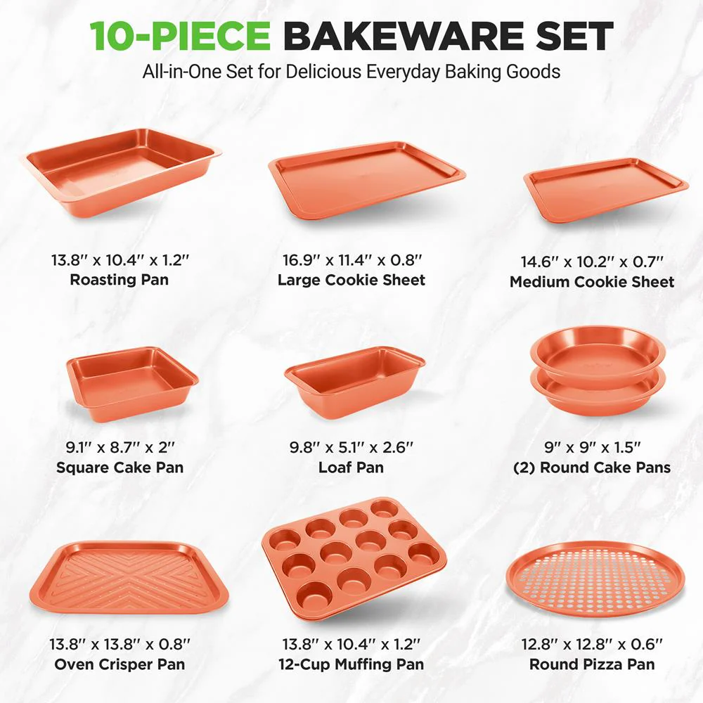 10-Piece Nonstick Bakeware Set, Easy Clean Carbon Steel, Copper - Image 4