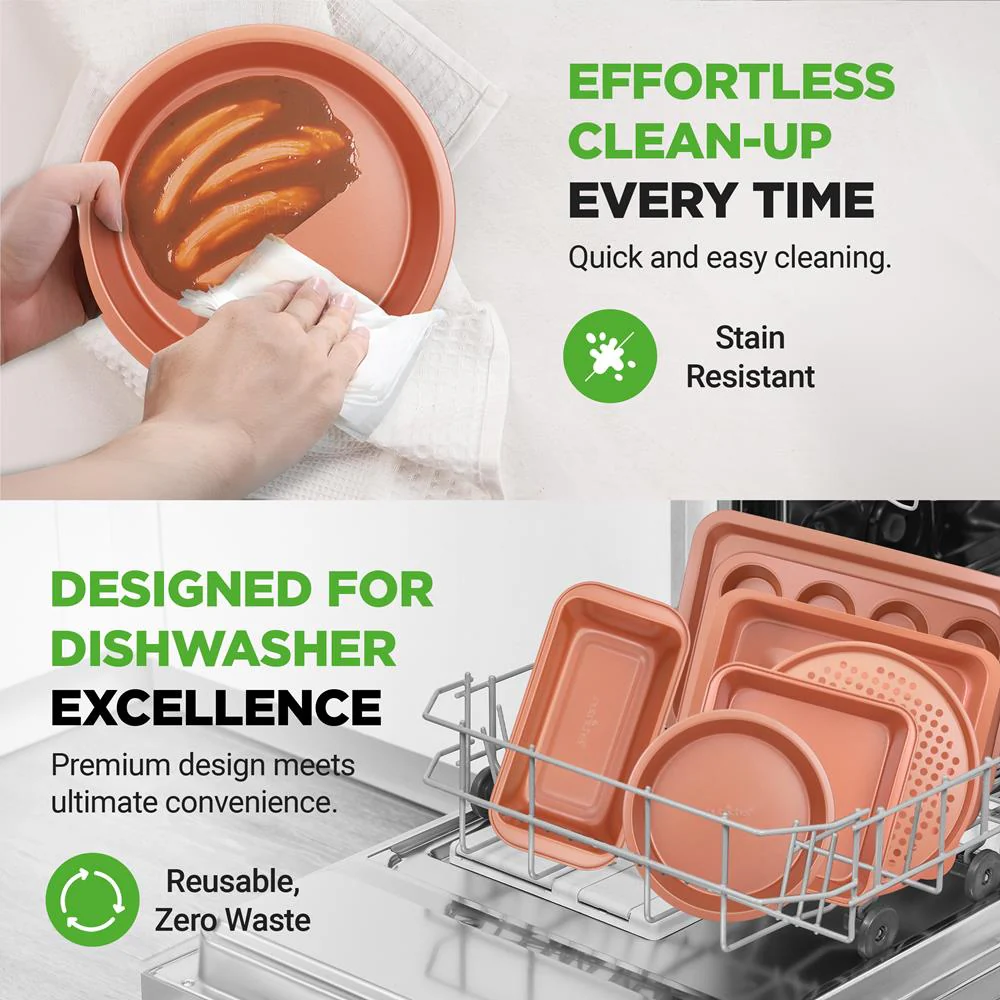 10-Piece Nonstick Bakeware Set, Easy Clean Carbon Steel, Copper - Image 7