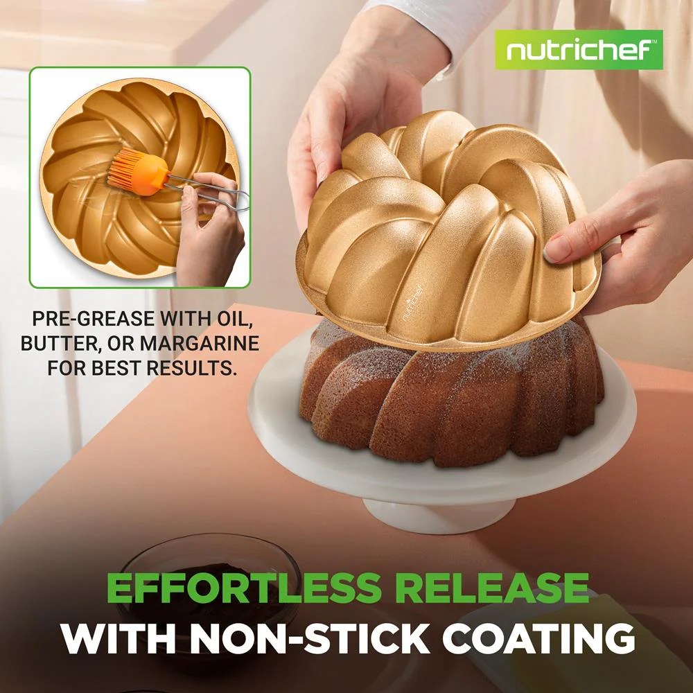 Extra Thick Cast Aluminum Cascade Fluted Cake Pan Baking Pan, 2 Layers Non-Stick Coating For Easy Release, Baking Supplies - Image 3