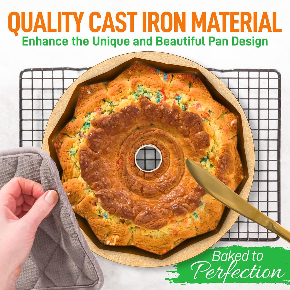 9" Cake Pan - Uniform Baking, Nonstick Thick and Heavy Cast Aluminum, Gold - Image 3