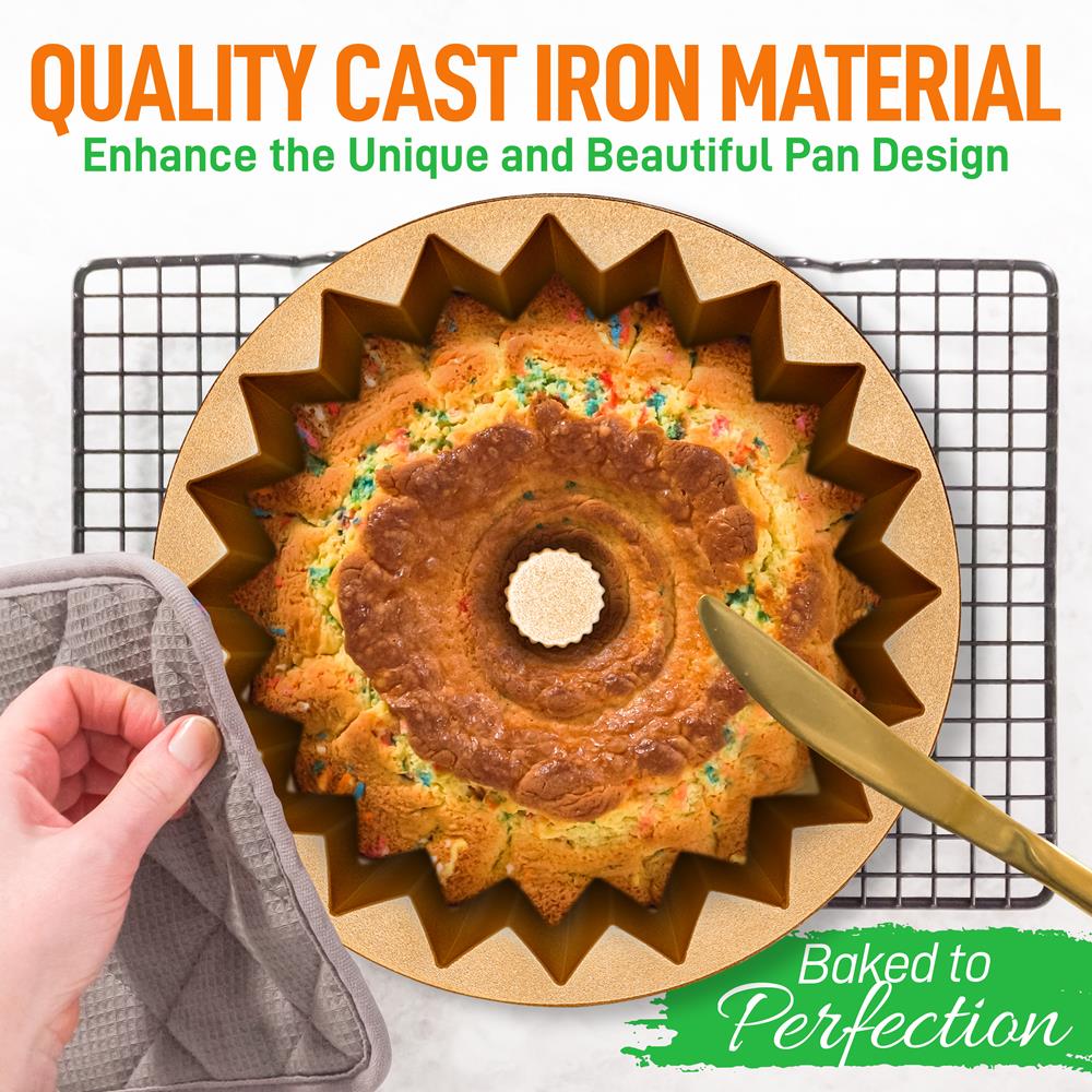 9" Cake Pan - Uniform Baking, Nonstick Cast Aluminum, Gold - Image 3