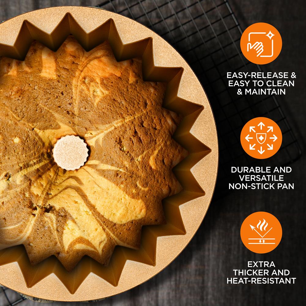 9" Cake Pan - Uniform Baking, Nonstick Cast Aluminum, Gold - Image 5