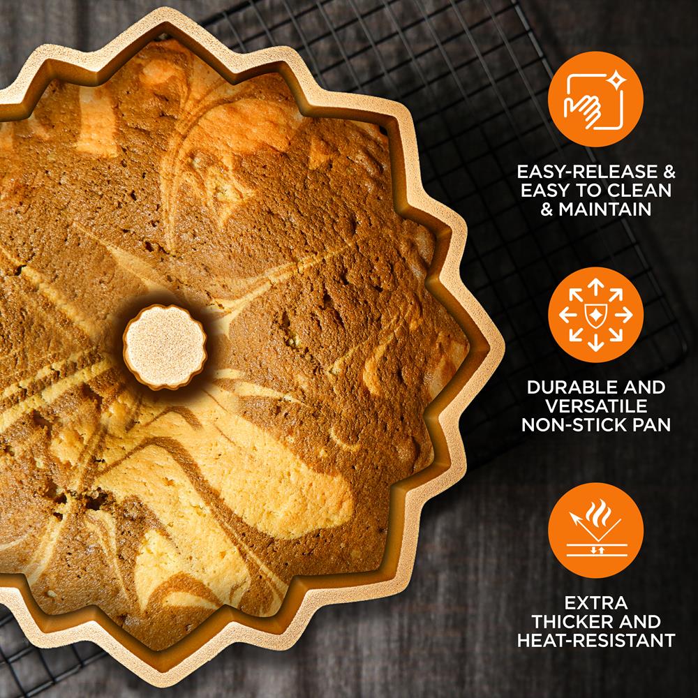 Extra Thick Cast Aluminum Bloom Fluted Cake Pan Baking Pan, 2 Layers Non-Stick Coating For Easy Release, Baking Supplies - Image 5