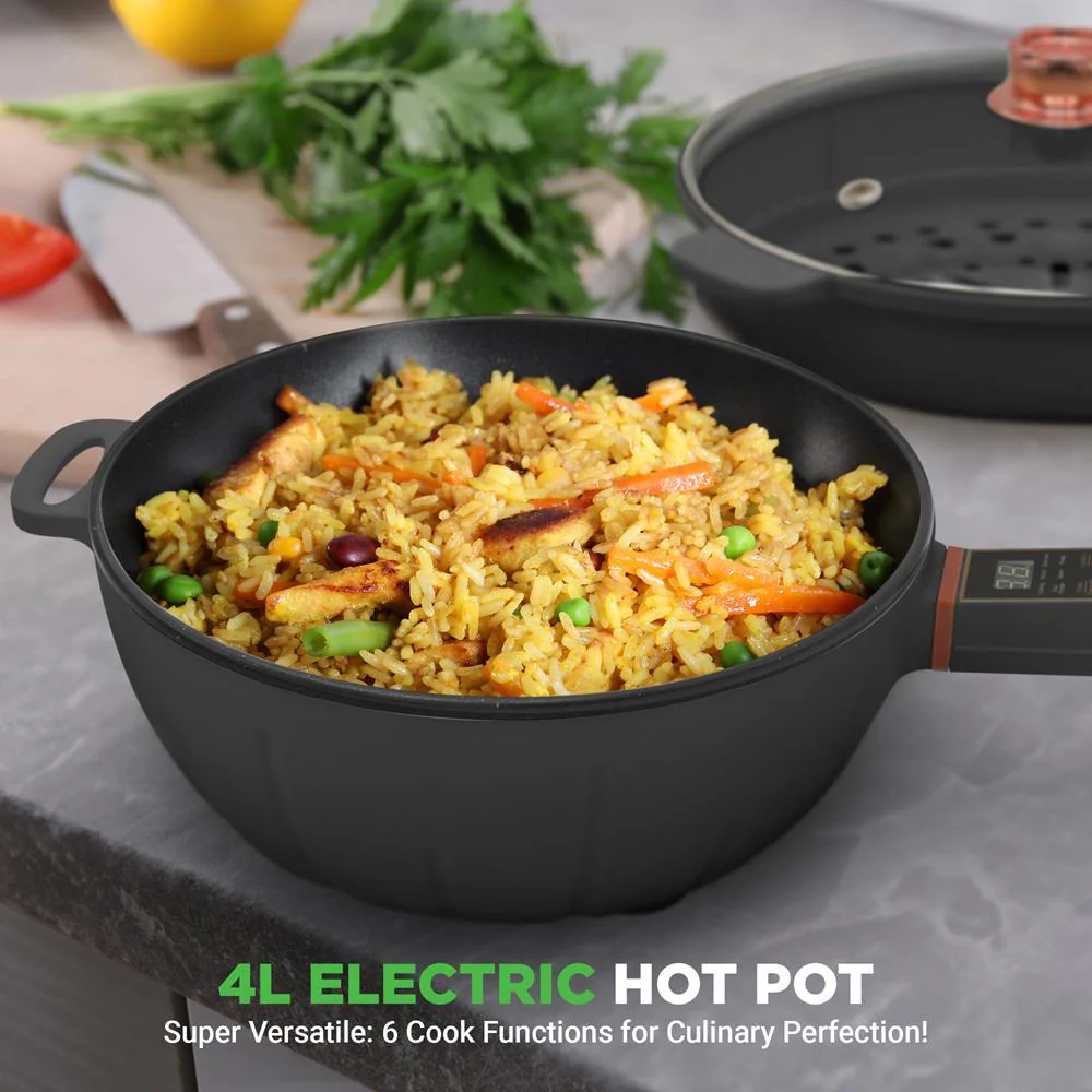Electric Frying Pan & Steamer, 4L, Non-Stick, Touch Control, Portable - Image 2