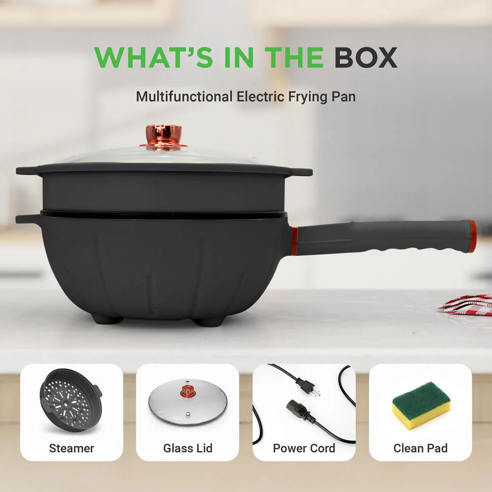 Electric Frying Pan & Steamer, 4L, Non-Stick, Touch Control, Portable - Image 5