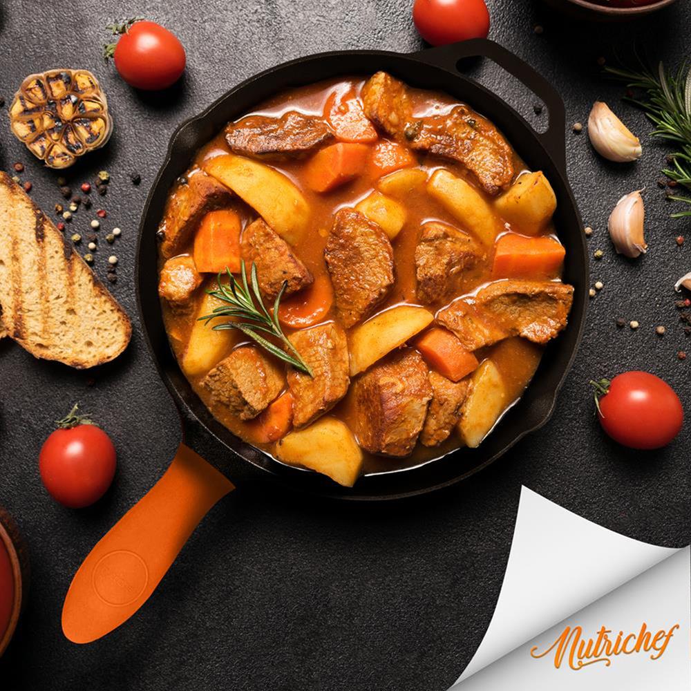 Cast Iron Skillet Set, Nonstick, Pre-Seasoned, Silicone Handles, Orange - Image 6