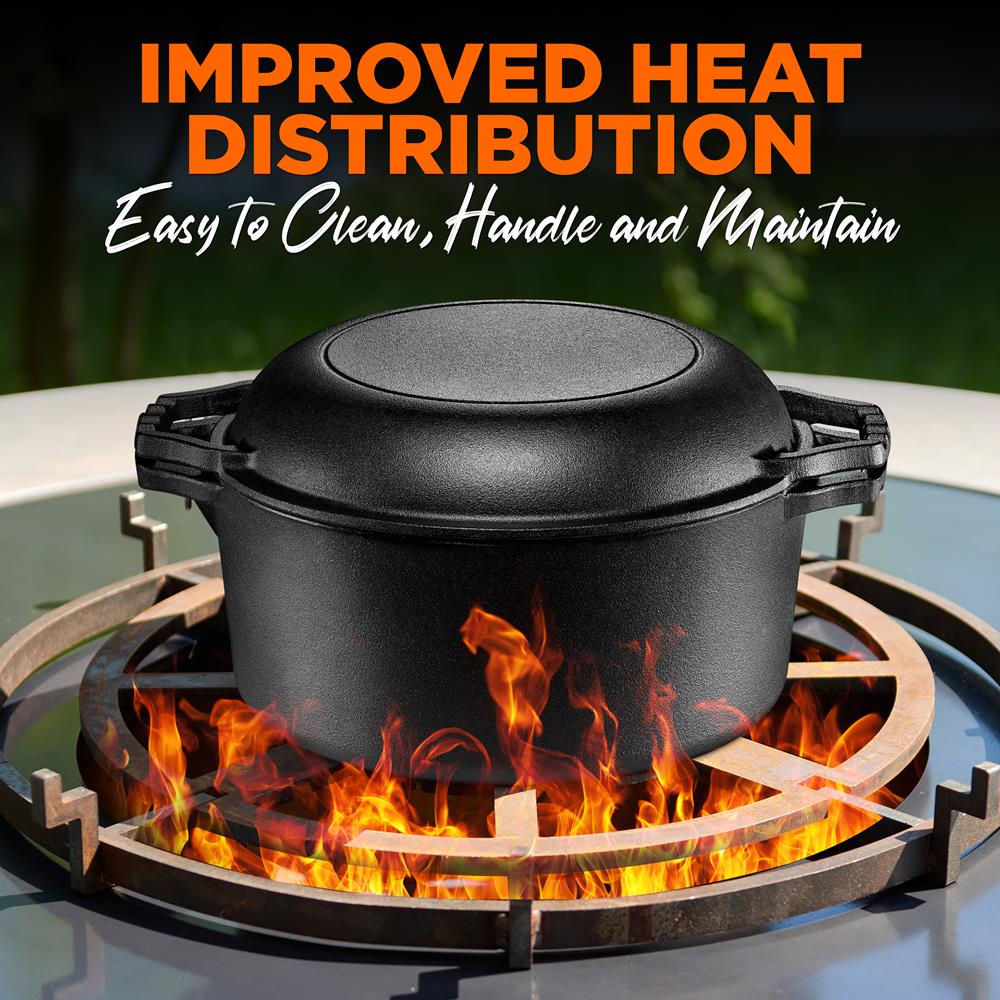 2-In-1 Pre-Seasoned Non-Stick Cast Iron Double Dutch Oven And Skillet Lid - Image 5
