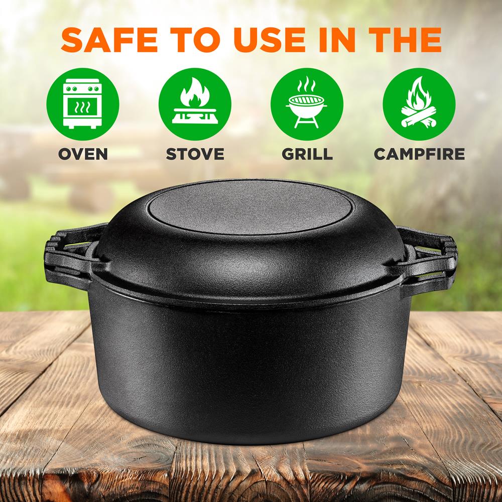 2-In-1 Pre-Seasoned Non-Stick Cast Iron Double Dutch Oven And Skillet Lid - Image 6