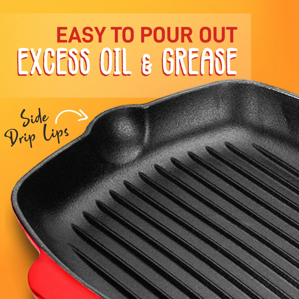11" Cast Iron Grill Pan, Perfect Grill Marks, Porcelain Enamel Coating - Image 4