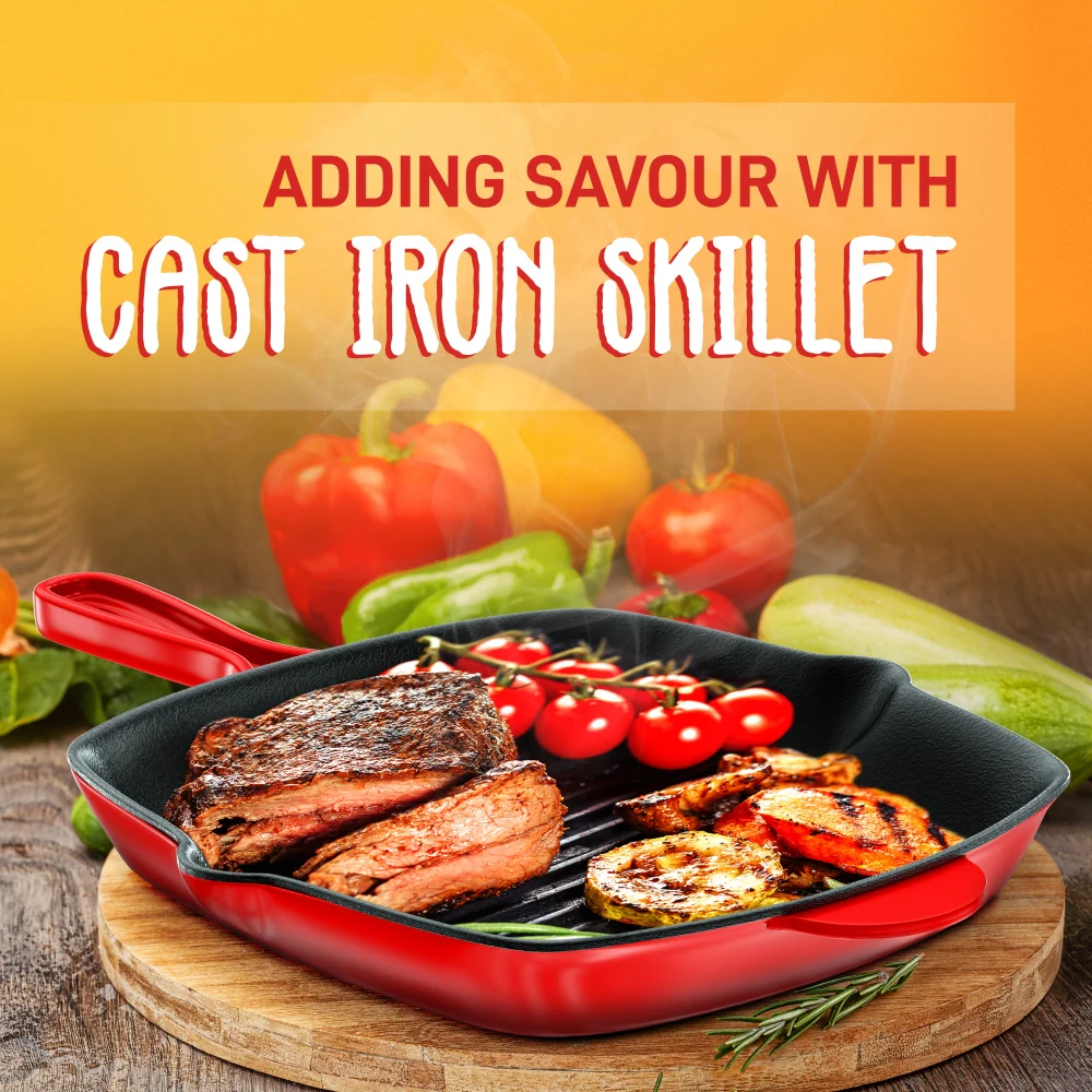 11" Cast Iron Grill Pan, Perfect Grill Marks, Porcelain Enamel Coating - Image 5