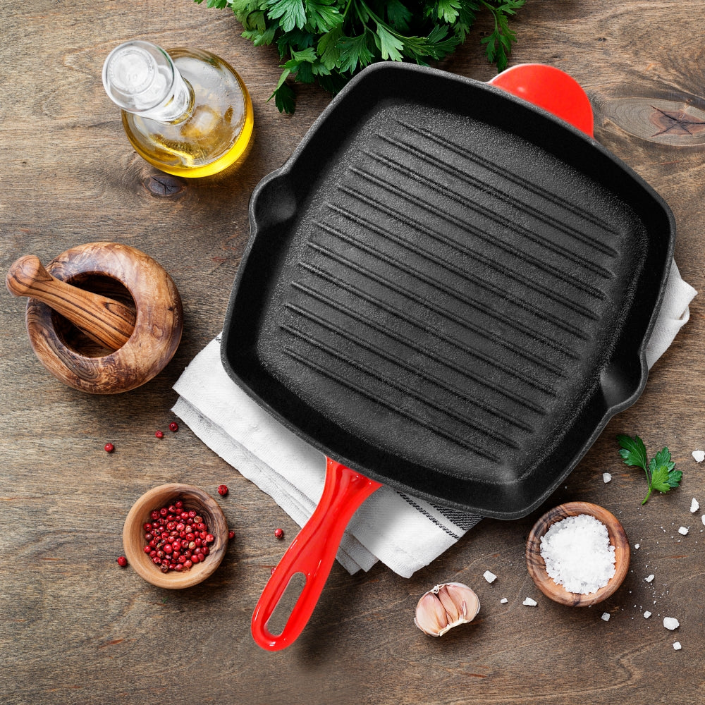 11" Cast Iron Grill Pan, Perfect Grill Marks, Porcelain Enamel Coating - Image 6