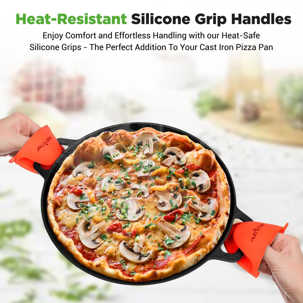 13" Cast Iron Pizza Pan - Versatile Pre-Seasoned Griddle w/ Handles - Image 3