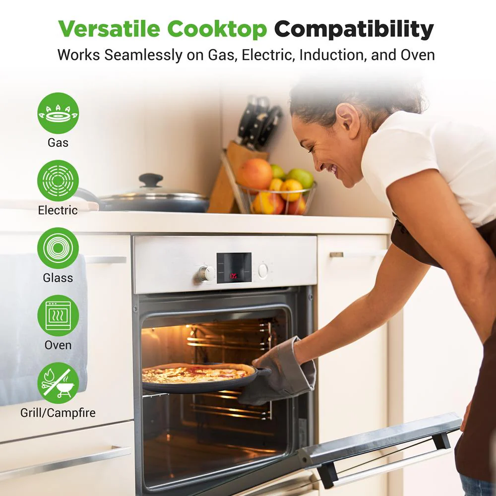 13" Cast Iron Pizza Pan - Versatile Pre-Seasoned Griddle w/ Handles - Image 4