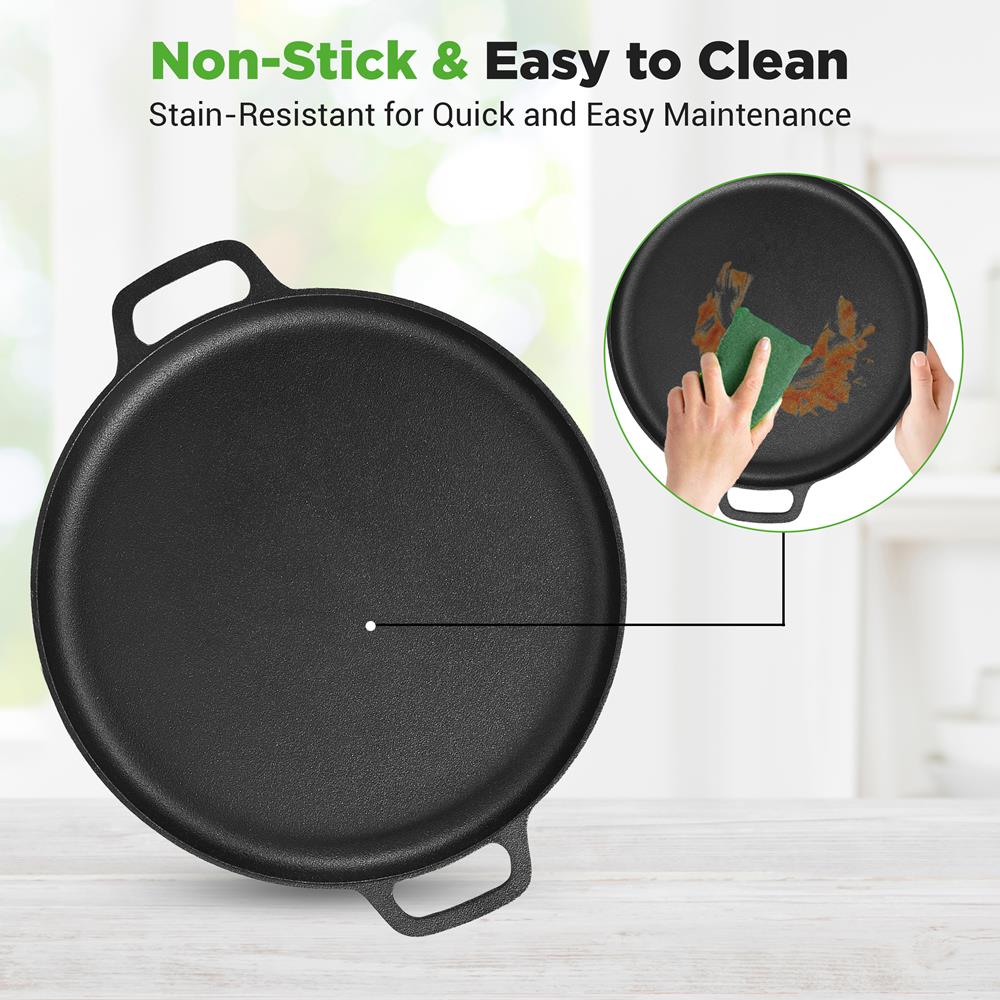 13" Cast Iron Pizza Pan - Versatile Pre-Seasoned Griddle w/ Handles - Image 5