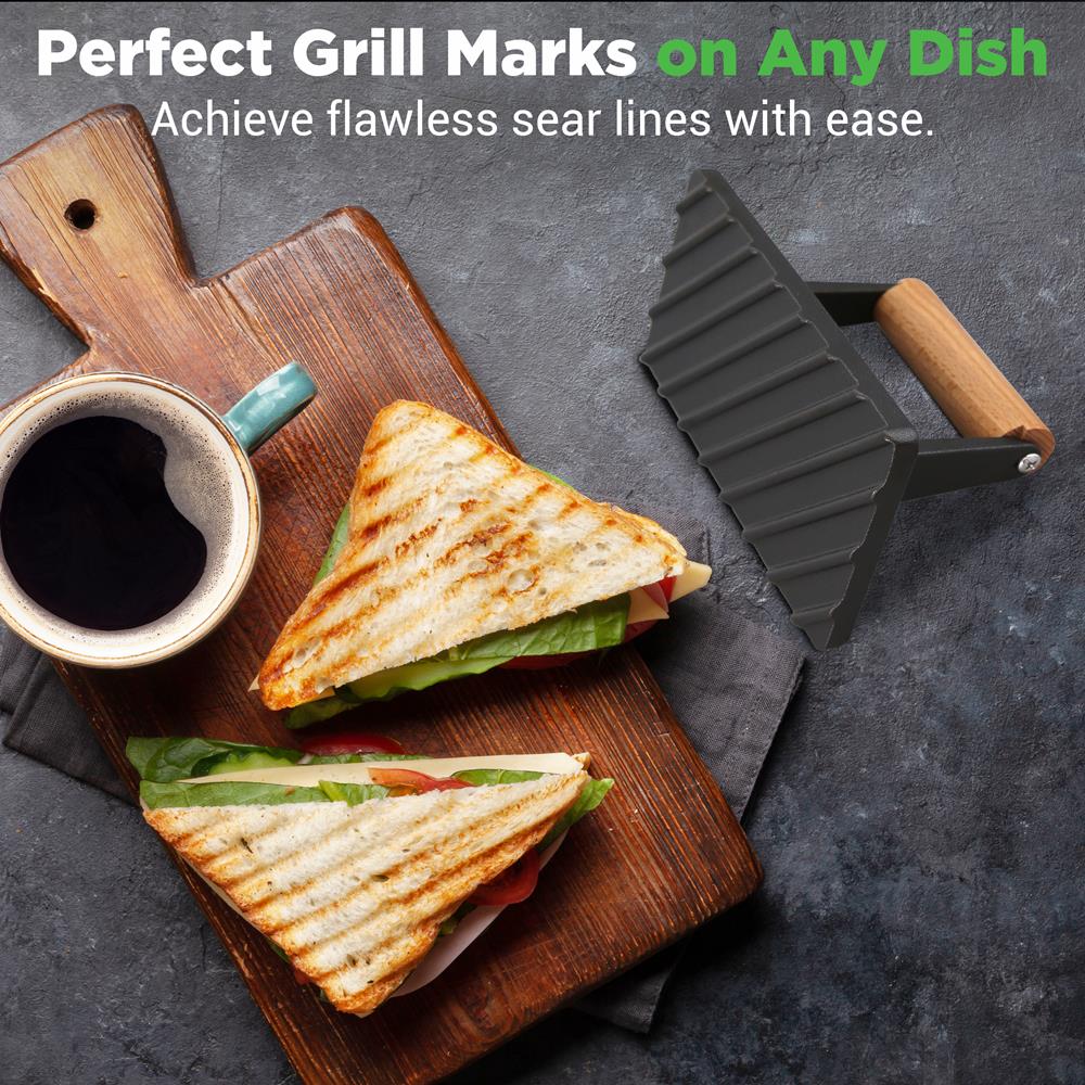 Cast Iron Grill Press - Speeds Cooking - Beech Wood Handle - Image 4