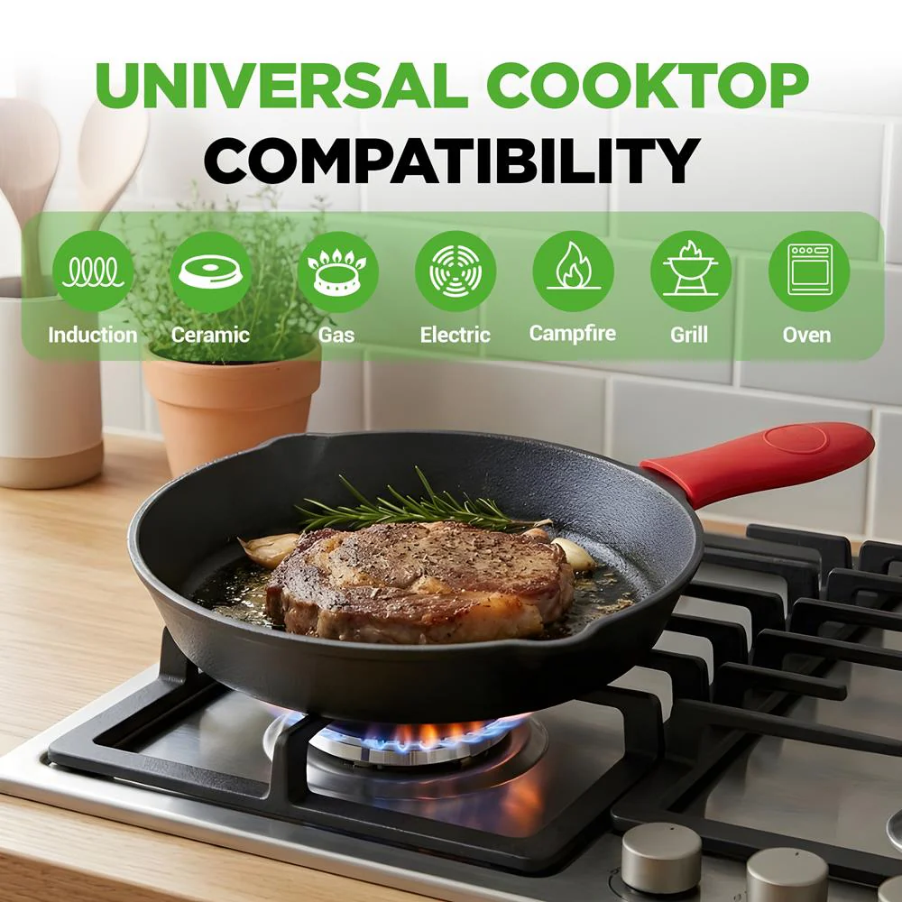 3pc Cast Iron Skillet Set - Nonstick, Even Heat, Silicone Handles - Image 2