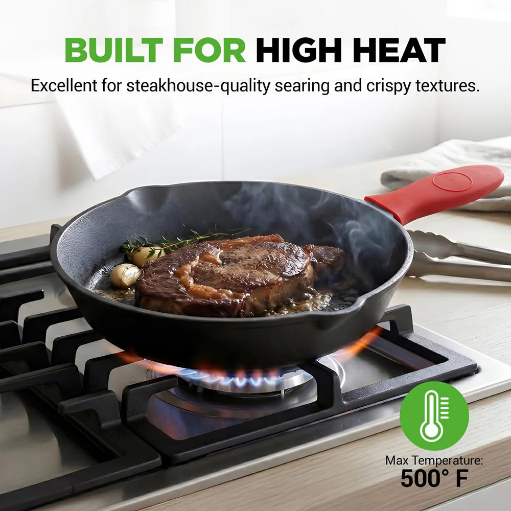 3pc Cast Iron Skillet Set - Nonstick, Even Heat, Silicone Handles - Image 5