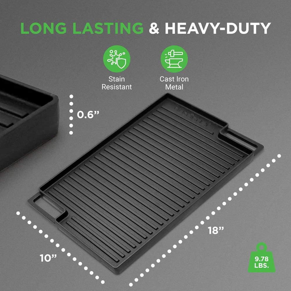 Reversible Cast Iron Grill Pan, Even Heat, 18" Flat & Ridged, Includes Mitt - Image 3