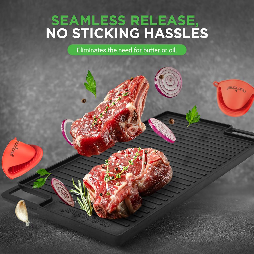Reversible Cast Iron Grill Pan, Even Heat, 18" Flat & Ridged, Includes Mitt - Image 5