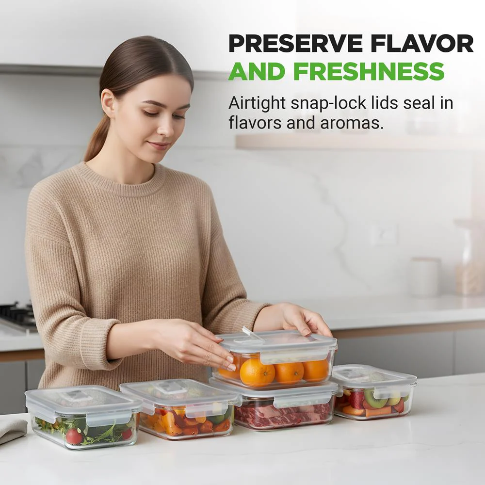 10-Piece Glass Food Storage Set, Leak-Proof, Borosilicate, Gray - Image 2