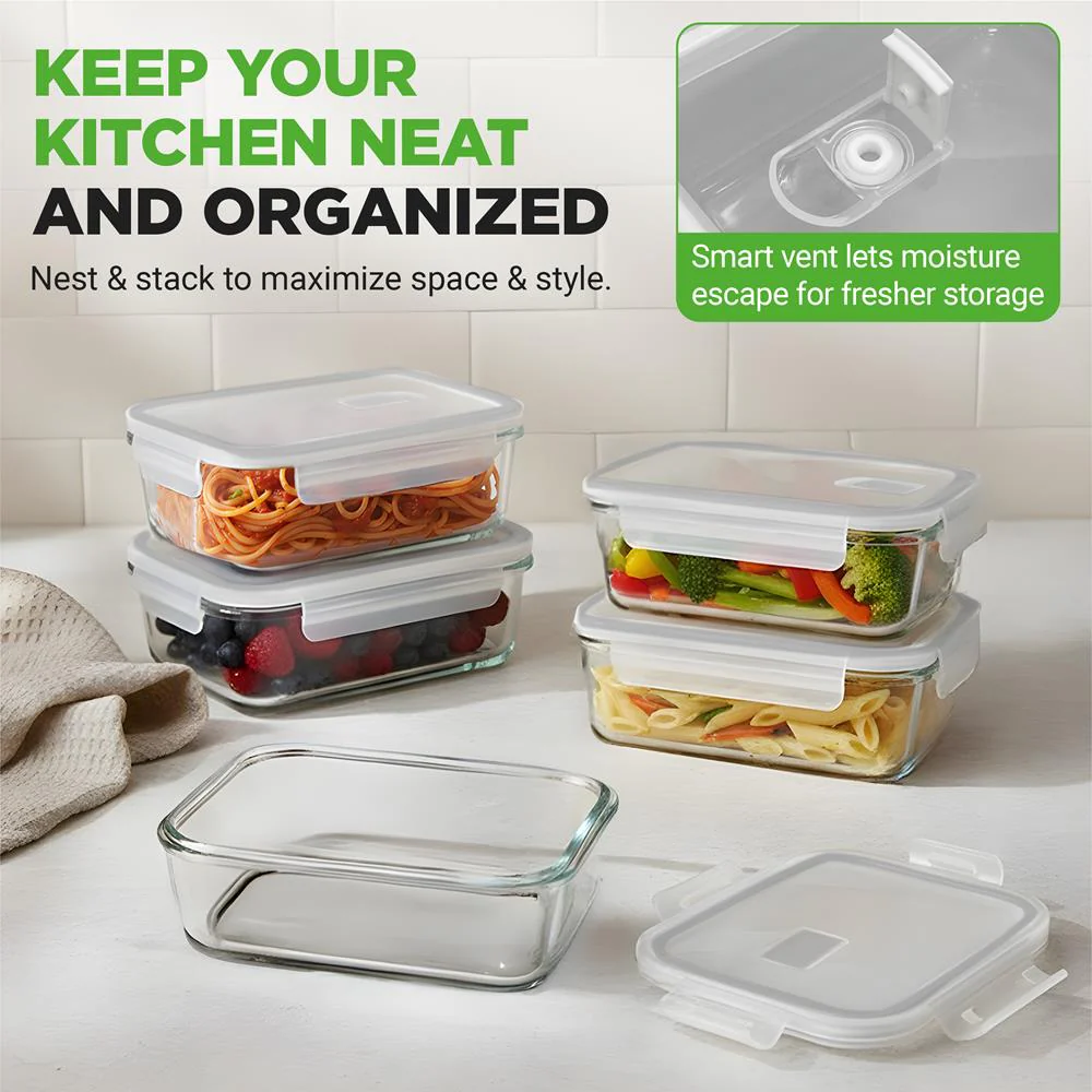10-Piece Glass Food Storage Set, Leak-Proof, Borosilicate, Gray - Image 5