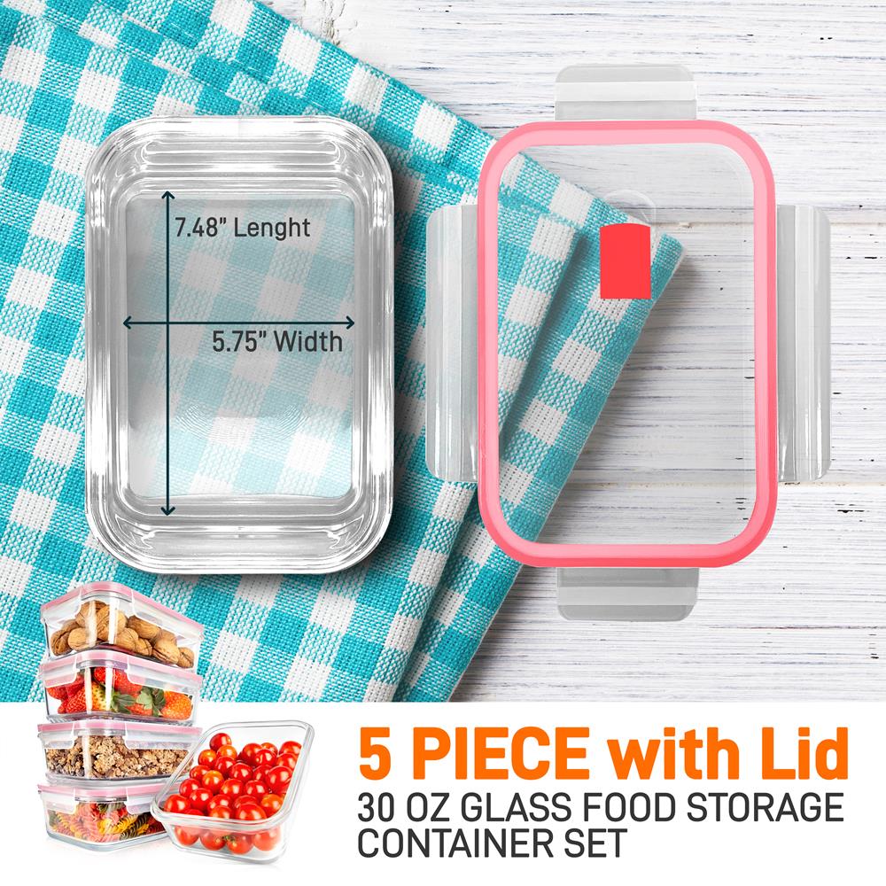 10-Piece Leakproof Glass Containers Set, Freezer-to-Oven Safe, Red - Image 2