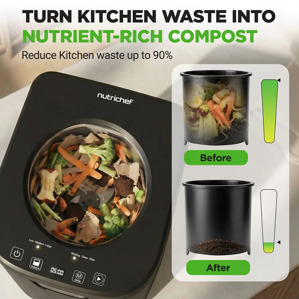 Electric Kitchen Composter 4L, Self-Cleaning, Odorless & Low Noise, Turning Food Waste Into Fertilizer (Gray) - Image 2