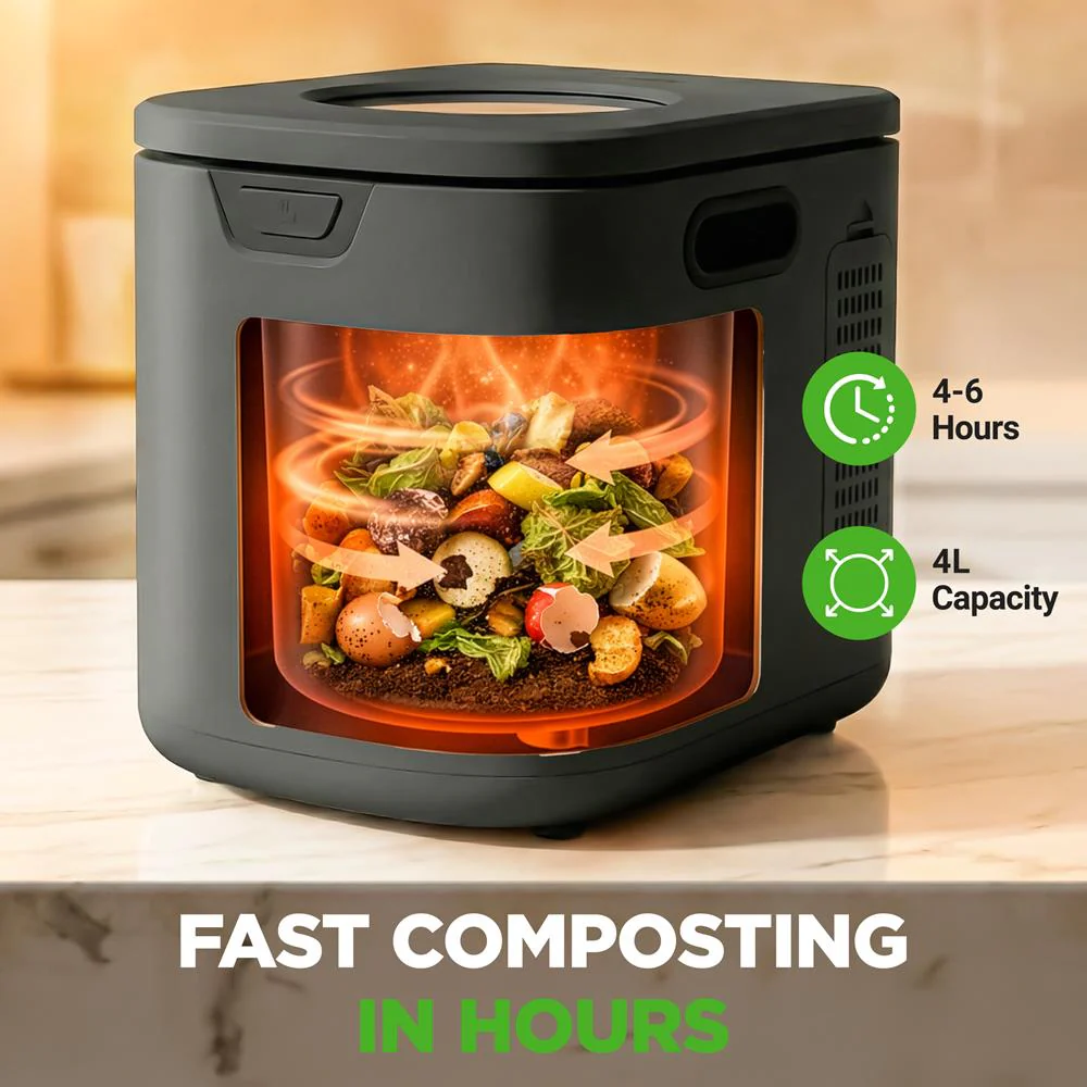 Electric Kitchen Composter 4L, Self-Cleaning, Odorless & Low Noise, Turning Food Waste Into Fertilizer (Gray) - Image 3