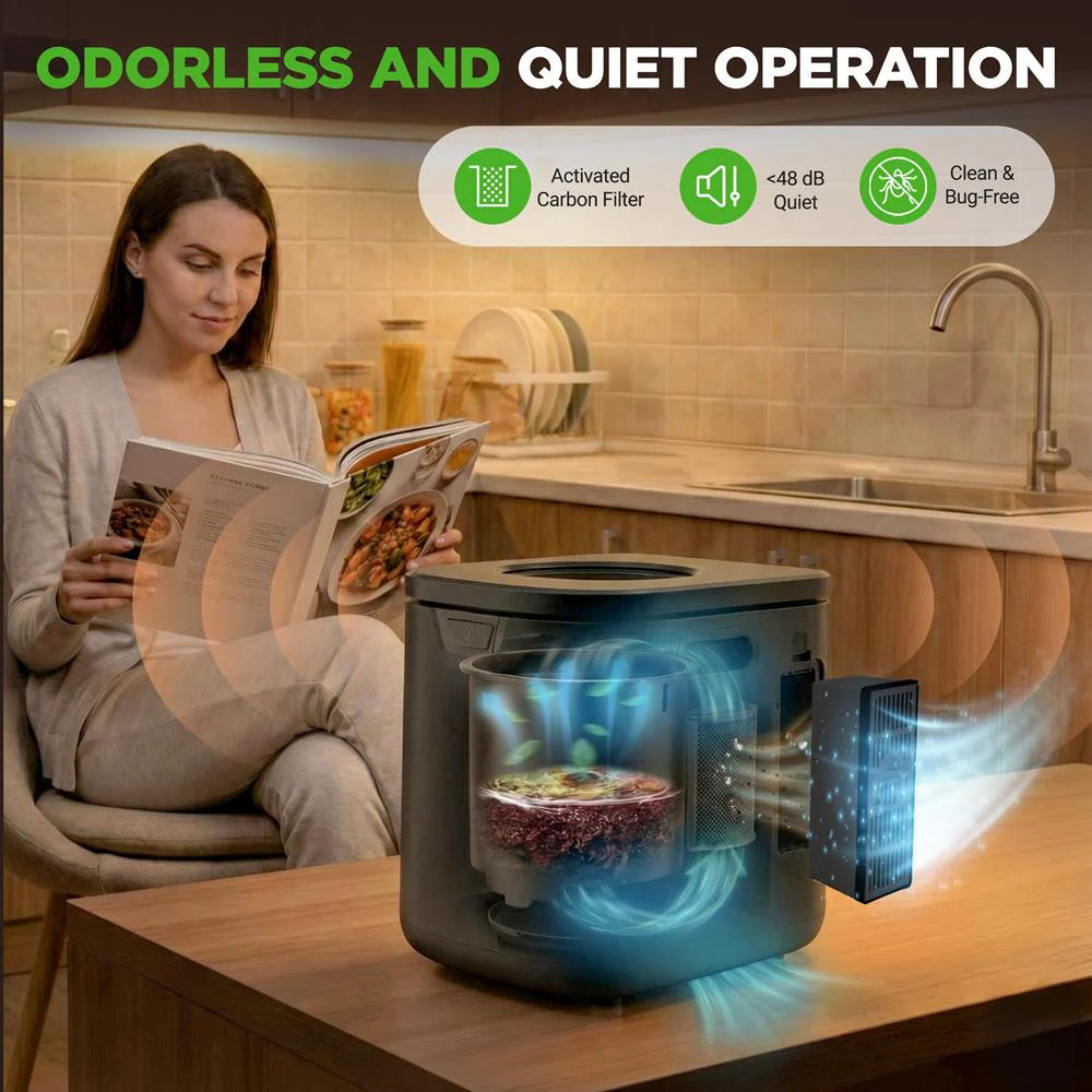 Electric Kitchen Composter 4L, Self-Cleaning, Odorless & Low Noise, Turning Food Waste Into Fertilizer (Gray) - Image 4
