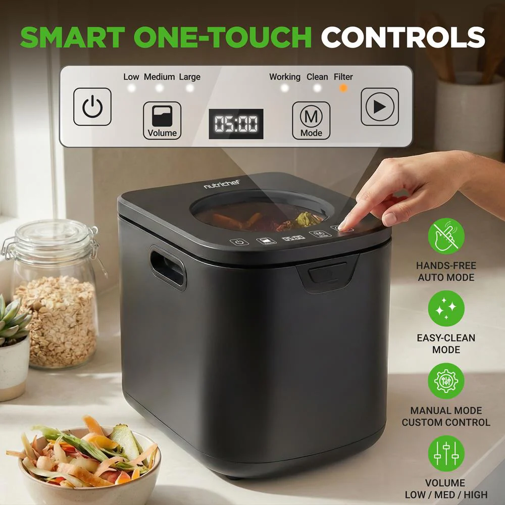 Electric Kitchen Composter 4L, Self-Cleaning, Odorless & Low Noise, Turning Food Waste Into Fertilizer (Gray) - Image 5