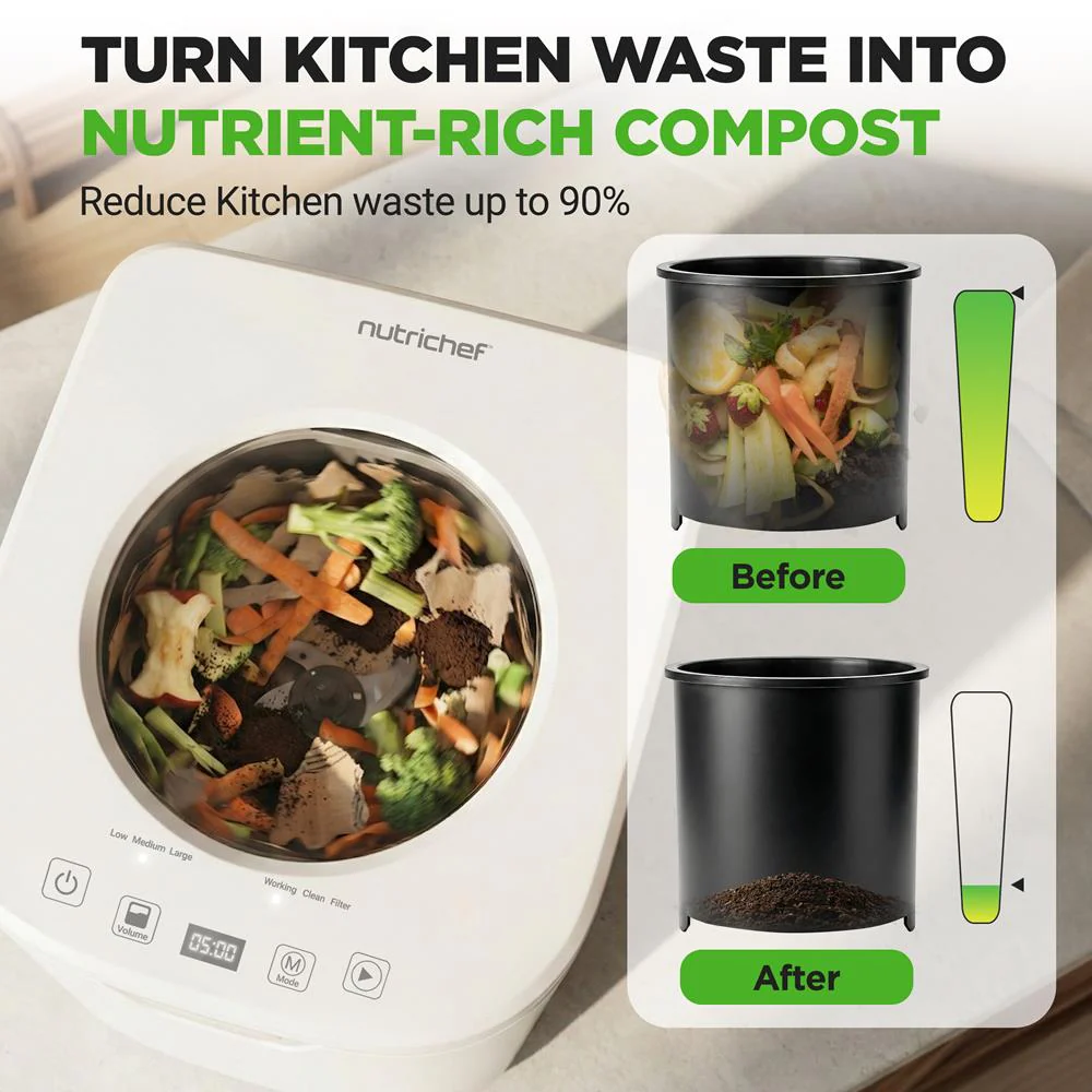Electric Kitchen Composter 4L, Self-Cleaning, Odorless & Low Noise, Turning Food Waste Into Fertilizer (White) - Image 2